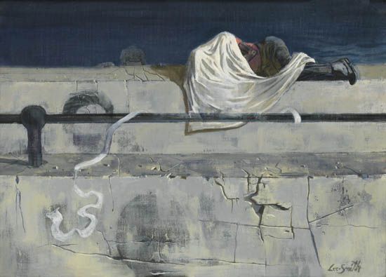 HUGHIE LEE-SMITH (1915 - 1999) Man Sleeping on Seawall.
